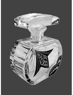 Flacon Art Déco de Bohême, dans le style Paldas, en cristal taillé à soudure noire, années 1930.