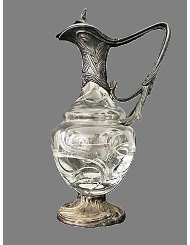 Carafe en cristal au plomb de style Art Nouveau par Topázio Casquinha avec poignée et couvercle à charnière