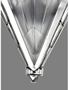 Art Deco wall lamp pair by Degué with geometrically shaped lampshade in V-shaped shiny polished metal frame 2