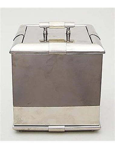 Würfelförmiger Eiswürfelbehälter, verchromt, mit Deckel, entworfen von Tommaso Barbi, Italien
