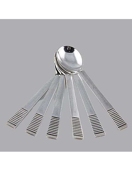 6 Silber-Löffel von Georg Jensen 1931, Model Parallel Relief