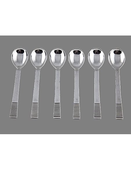 6 Silber-Löffel von Georg Jensen 1931, Model Parallel Relief