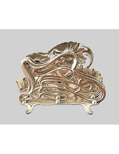 Art Nouveau silver-plated letter tray by WMF on small feet, decorated with three large upright flowers, rear view