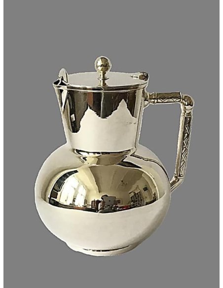 Pichet en argent sterling 925 avec couvercle, petit bec verseur et anse géométriquement ciselée, design du XXe siècle