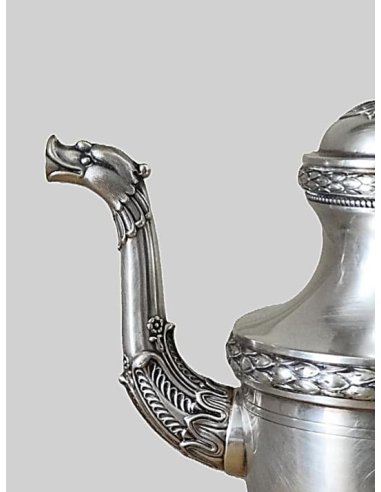 Cafetière by Altenloh Brussels, 950 silver, Directoire style, detailed view of the spout in the shape of a bird
