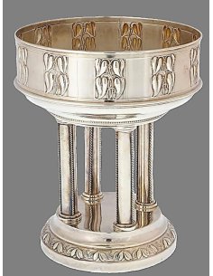 Centre de table argenté à colonnes, décor de feuilles, dessin Emanuel Josef Margold, Vienne 1910, poinçon Lenk