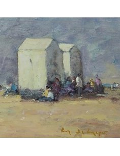 Gemälde Maurice de Meyer, lebendige Szene am Strand von Trouville 2