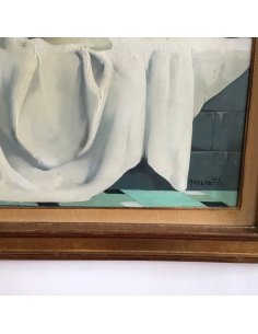 Gemälde von Marcel Delmotte, Fantasielandschaft mit Ruinen und Früchten (1966) 2