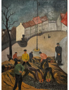 Scène de genre avec ouvriers – école allemande, vers 1920