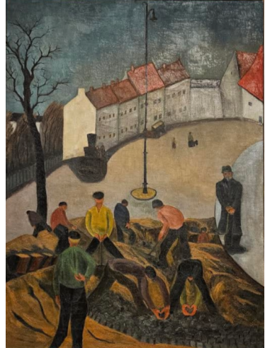 Scène de genre avec ouvriers – école allemande, vers 1920