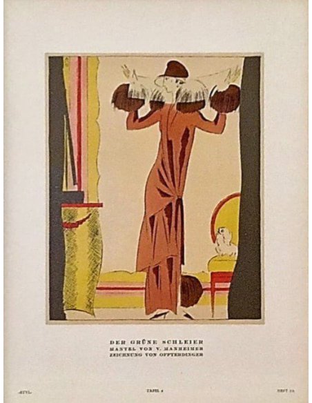 Styl, Berlin fashion journal, 1922, sheet 4, illustration titled "The Green Veil"