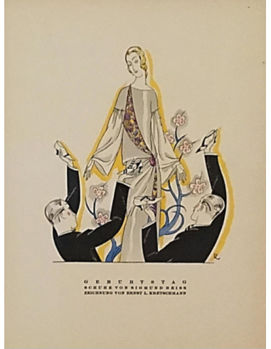 Planche 8, N° 2 de 1922 du magazine de mode berlinois Styl, intitulé « Anniversaire ». Dessin Kretschmann, chaussures Reiss.