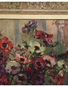 Blumenstillleben Hubert Glansdorff 1939, Strauß Anemonen in bauchiger Keramikvase. 2