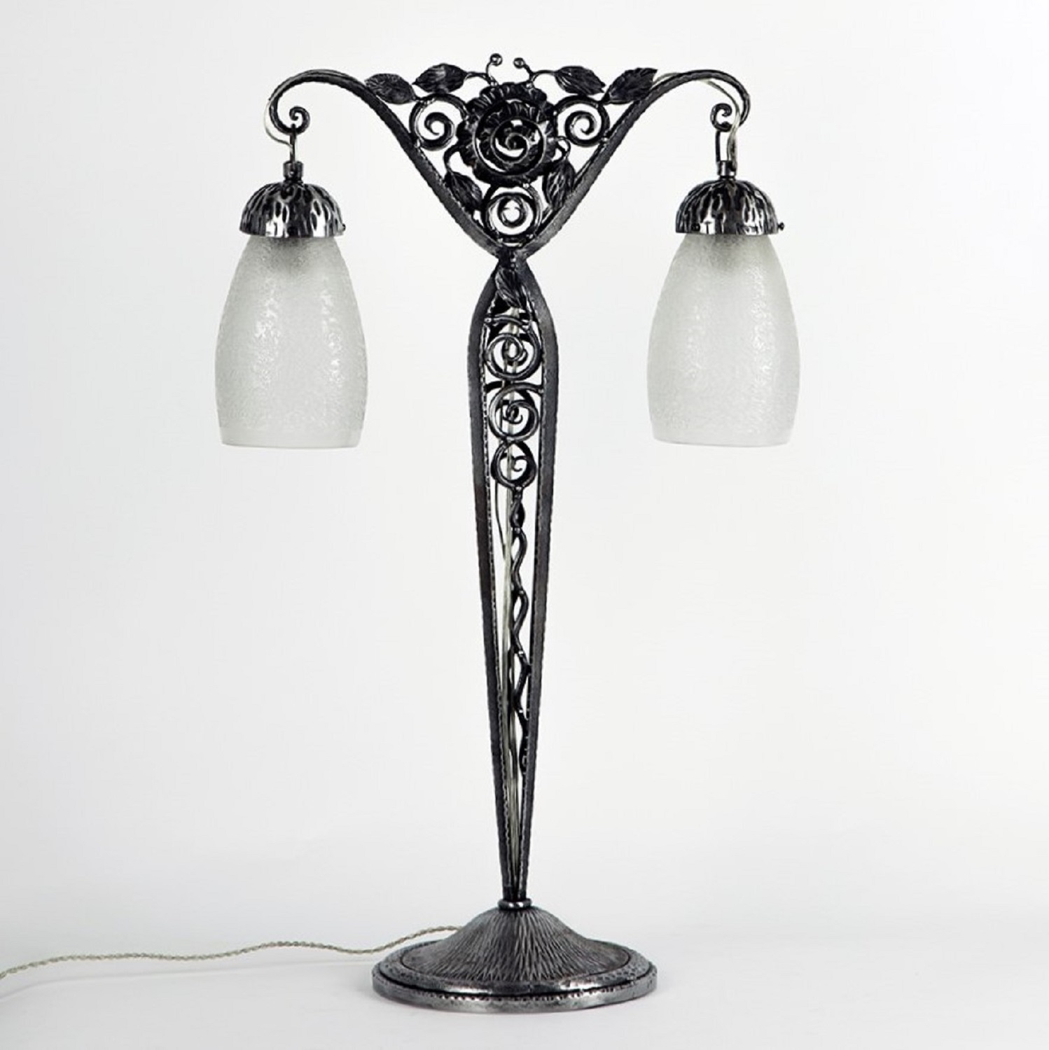 art deco tischleuchte muller freres doppelter lampenschirm