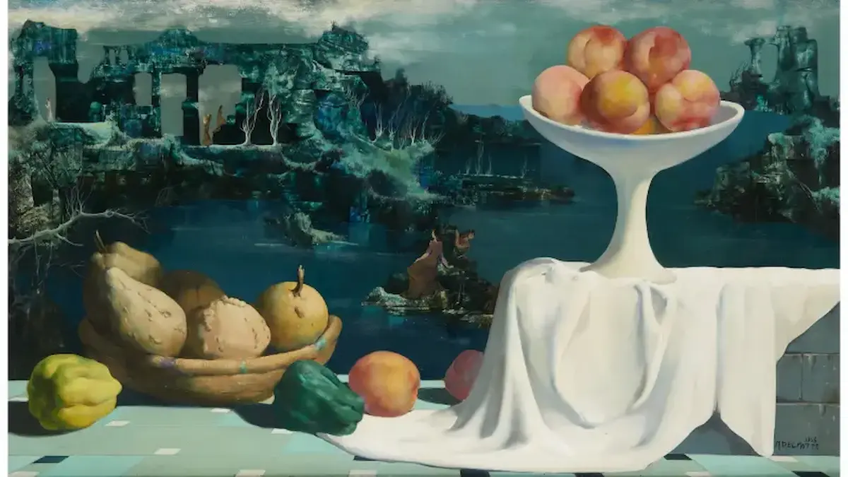 Marcel Delmotte Fantasielandschaft mit Ruinen und Fr&uuml;chten (1966)